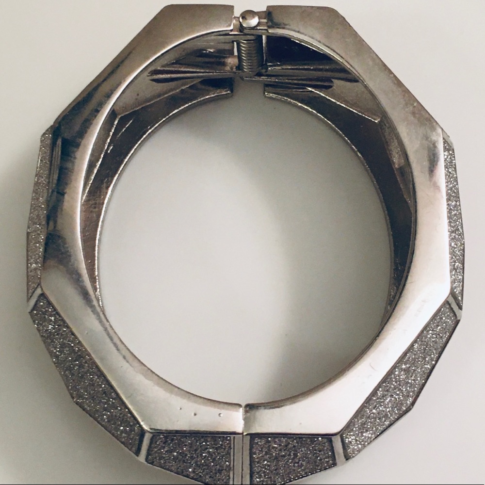 Chunky Druzy Silver Costume Bangle Bracelet - Picture 5 of 8